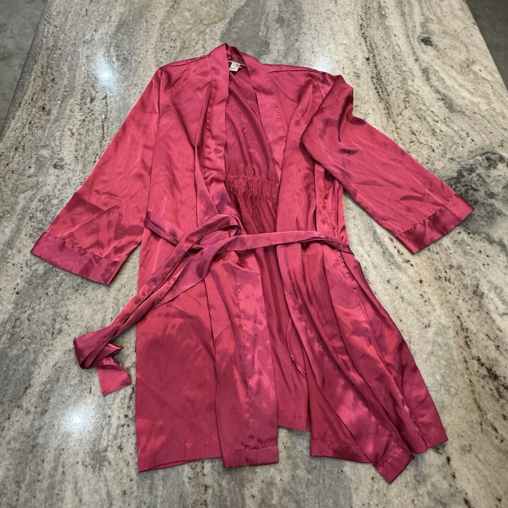 Morgan Taylor Intimates Women's Large Hot Pink Kimono Short Robe Cover Tie Sexy